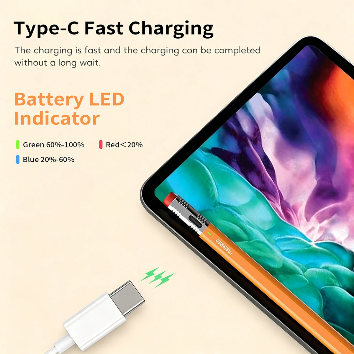 MetaPen Palm Rejection Stylus Pen for Apple Pencil, Ultra-Quiet, 26H Battery Life for iPad A16 Pro12.9/13 M4,Air 4/5/M3,Mini 5/6