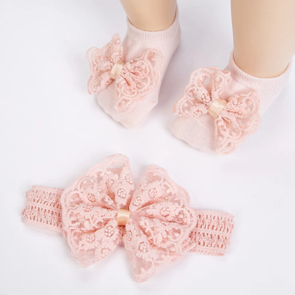 Set per neonata con fascia per capelli e calze decorative