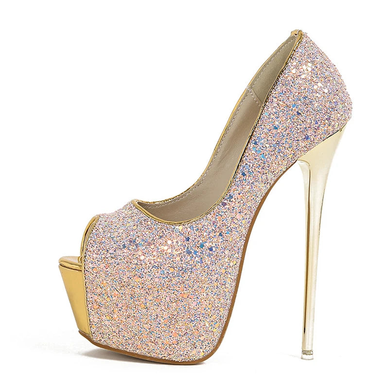 Scarpe peep toe donna Liyke luminose con maxi plateau