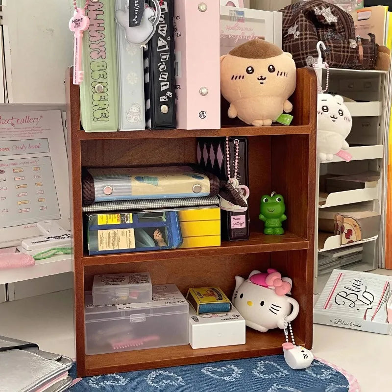 Organizador de escritorio para dormitorio, estante de almacenamiento de madera estilo retro, armario para cosméticos, caja organizadora para mesa, estante de varios niveles para figuras