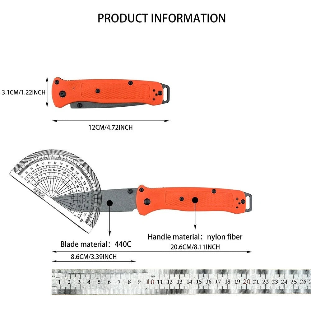 Cuchillo plegable ligero de exterior BM 537 EDC, de gran dureza, para acampada, pesca, aventuras en la naturaleza y escalada. Herramienta portátil para senderismo y trekking, con mango de fibra de nailon. Regalo ideal.