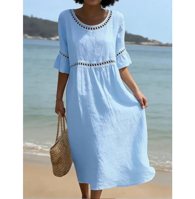 Damen-Midikleid in A-Linie mit weiten Ärmeln