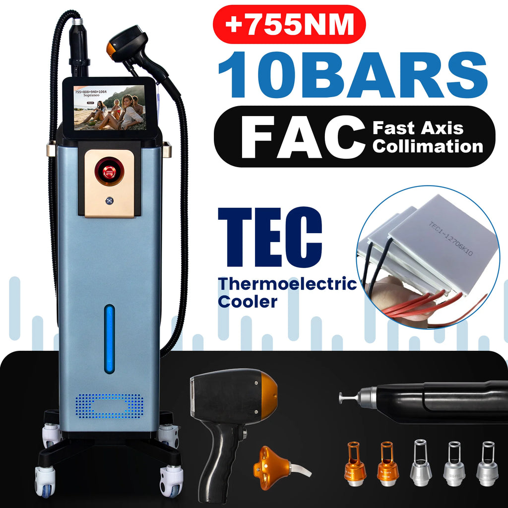 Diode Hair Removal 4 Wavelengths  Pico Tattoo Removal Machine  755nm  FAC Collimation Ice Cooling System Foldable Touch