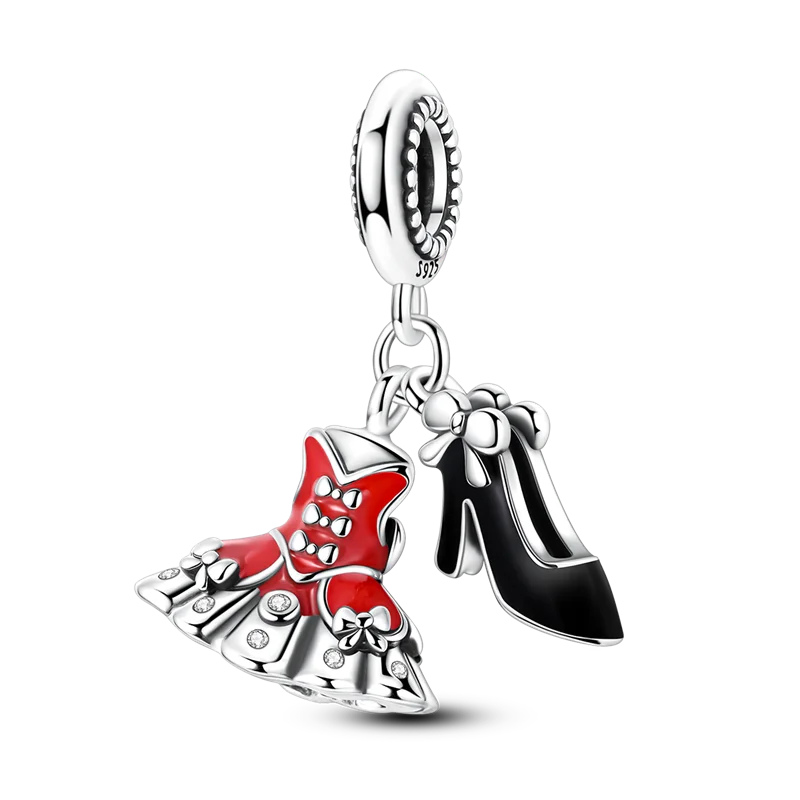 925 Sterling Silver Bright Red Charms Bead CZ Zircon Cute Doll Pendants Fit Original Bracelet DIY Jewelry Women Gift