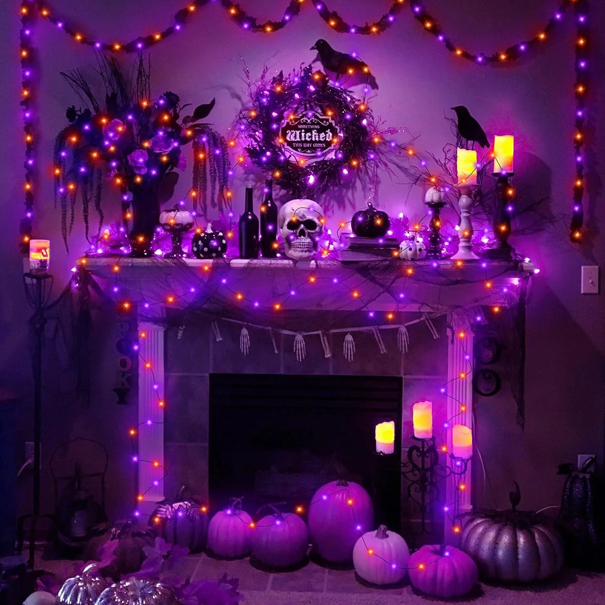 5M-20M Halloween LED Purple and Orange String Lights Battery-Operated Fairy Lights for Outdoor Christmas Party, Garden, and Halloween Decor