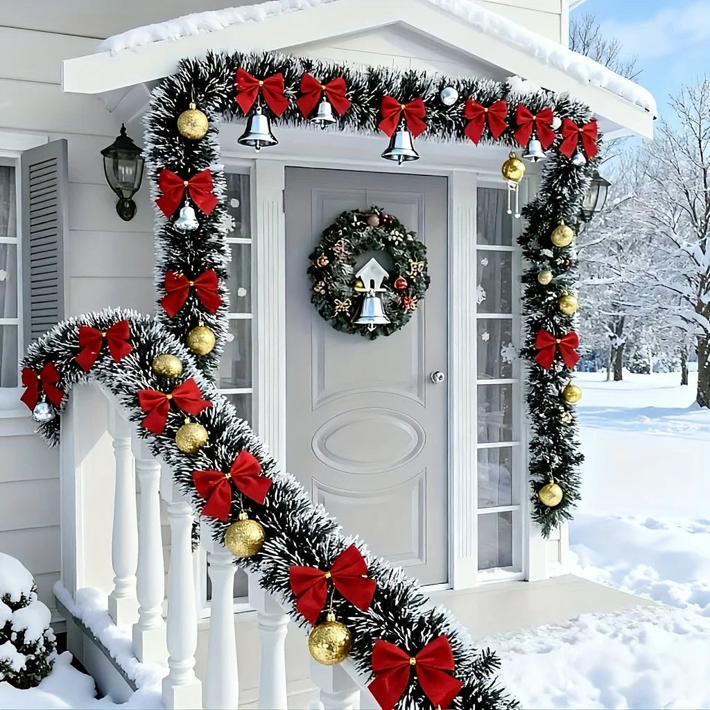 Artificial Christmas Garland Xmas Tinsel Garlands with Bowknot for DIY Wreath Christmas Tree Ornaments New Year Home Table Decor