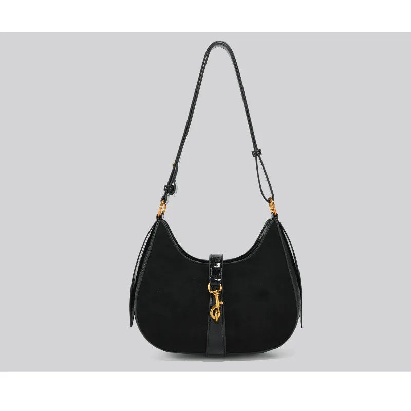 2026 New CEEKAY Suede Splice Hobo Bag, Crescent Shoulder Bag with Metal Hook Decor, Casual Underarm Bag for Women Handbags