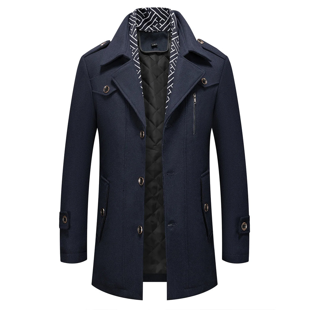 New Winter Men Business Casual Scarf Woollen Overcoats Cashmere Long Jackets Male Trench Coats Quality Male Thicker Wool Blends