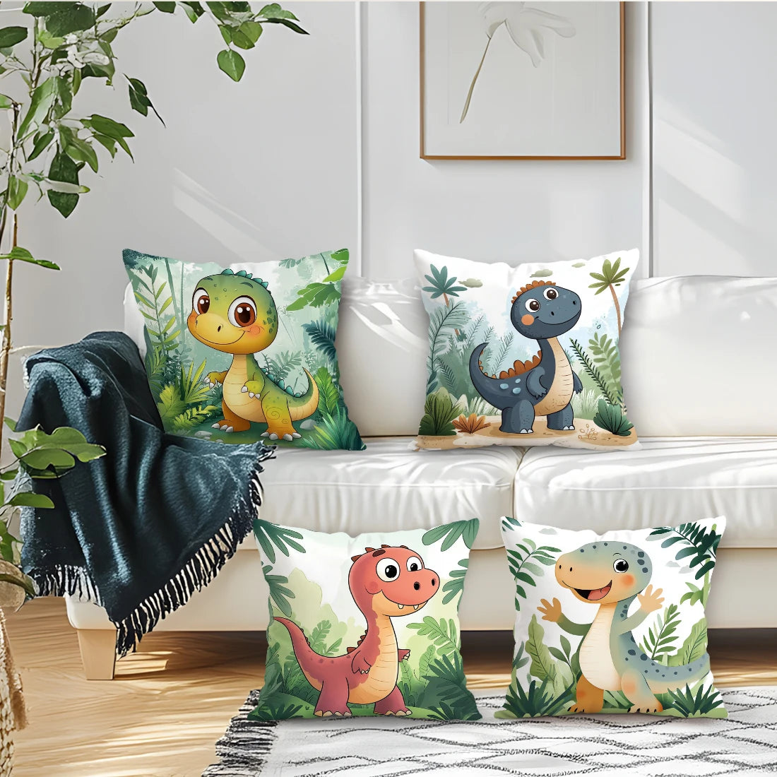 Cute Dinosaur Cushion Pillowcase Printed Polyester 40/45/50cm Throw Pillowcover Decorative Sofa Cushion Pillowslip Home Decor