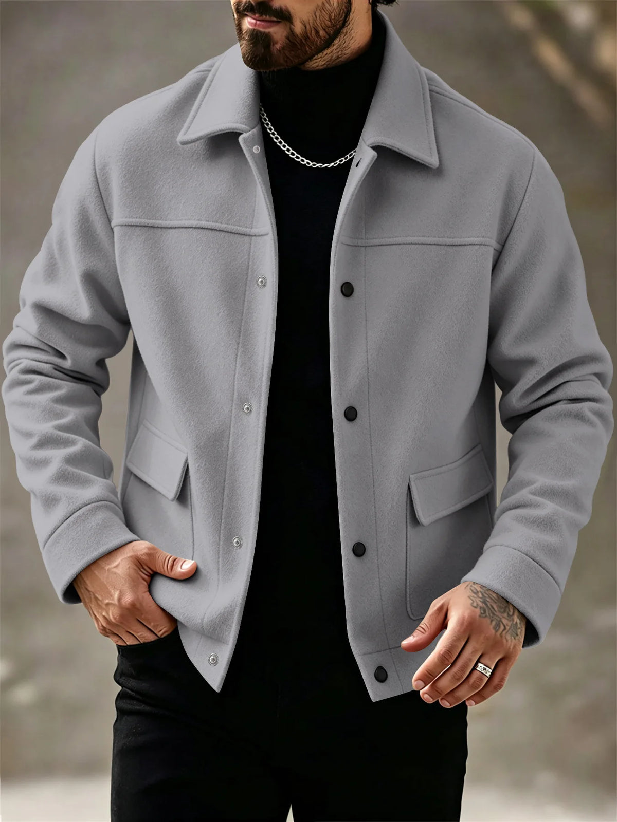 2026 Men's Autumn/Winter New Men's Fashion Double Pocket Wool Jacket Coat Men