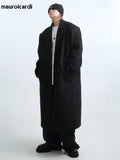 Mauroicardi Autumn Winter Long Oversized Warm Soft Black Trench Coat Men with Shoulder Pads Loose Casual Korean Fashion Overcoat