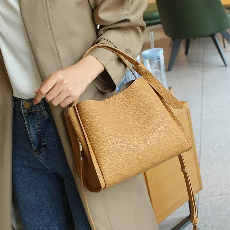 Women Genuine Cowhide Shoulder Bag Upper Arm Purse Bucket Ladies Office Female Commuter Sophisticated Elegant Premium Chic 2026