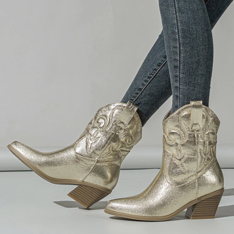 Stivaletti texani donna Liyke con ricami decorativi