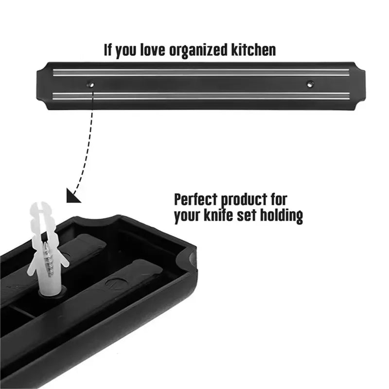 Powerful Magnetic Knife Holder, Multifunctional Wall-Mounted Knife Rack, Black, Practical Kitchen Organizer, No Drilling Required