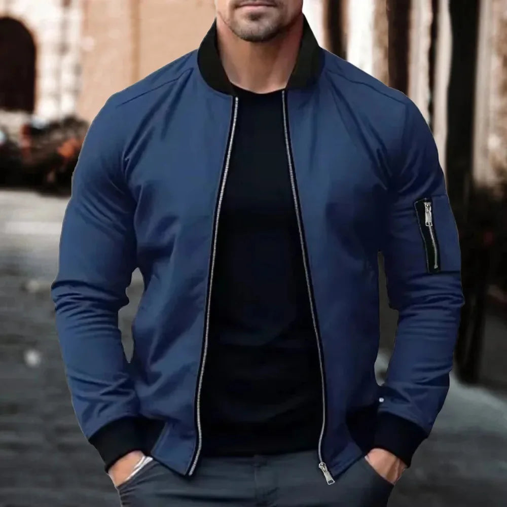 Autumn New Jackets for Men Solid Color Bomber Jacket Coat Business Stand Collar Male Windbreaker Outwear Mens Zipper Streetwear