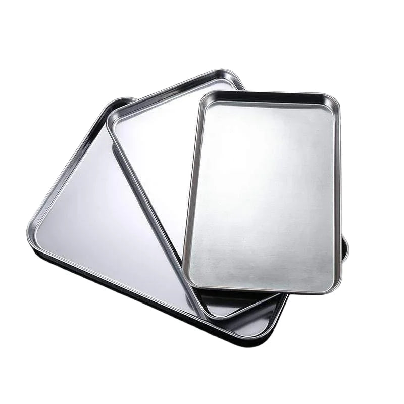 Vassoio rettangolare in acciaio inox per noodle di riso, piatti fatti in casa, organizer per dispense, vassoio per buffet, piatto da portata in metallo.