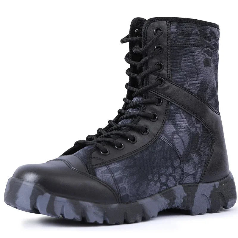 Bottes imperméables pour homme à lacets, bottines d’extérieur respirantes en toile camouflage, chaussures tactiques de combat pour le désert D139