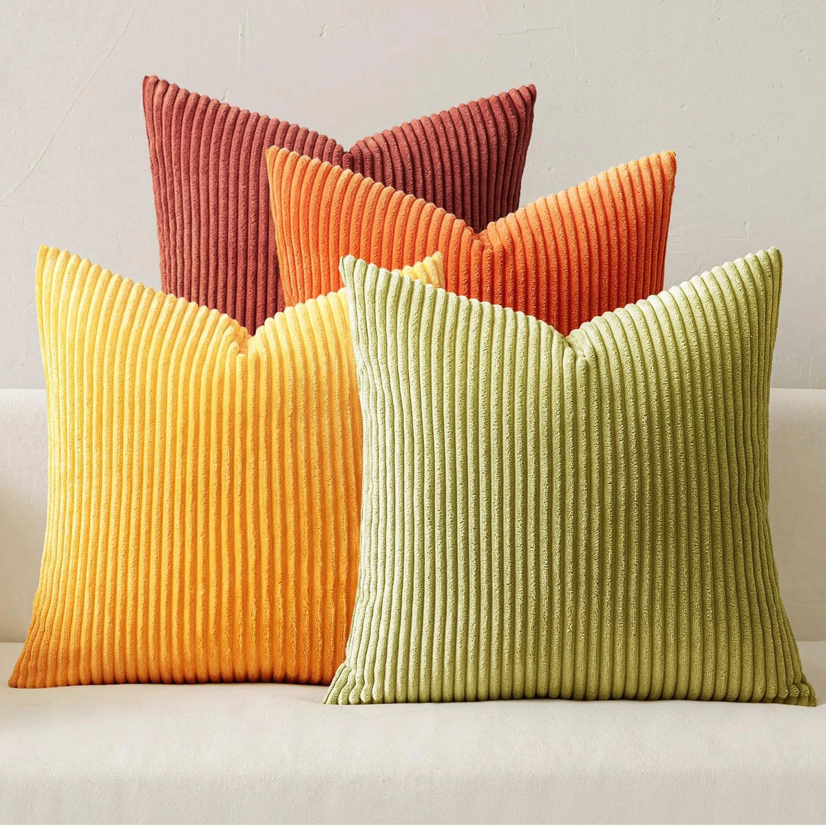 4-Piece Boho Farmhouse Throw Pillow Covers, Modern Nordic Cushion Covers, Soft Corduroy (Pillowcases Without Inserts)