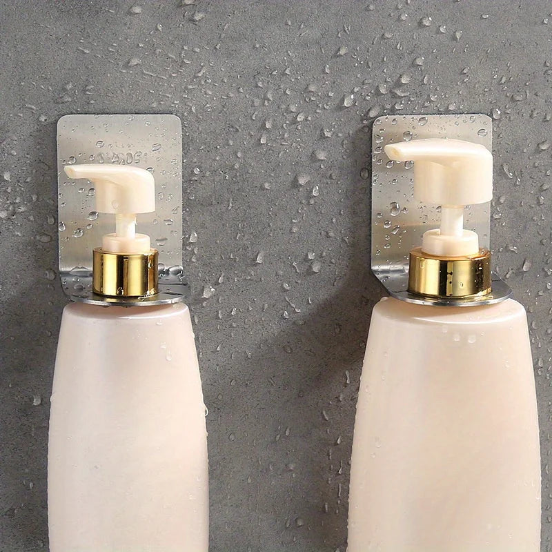 2 crochets muraux en acier inoxydable pour bouteilles, porte-flacons rechargeables pour shampoing, accessoires de salle de bain, crochets à fixer au mur