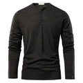 Autumn Solid Casual Mens T-shirts Henery Neck  Long Sleeve T Shirt for Men Breathable Male Tops Classic Versatile Clothes