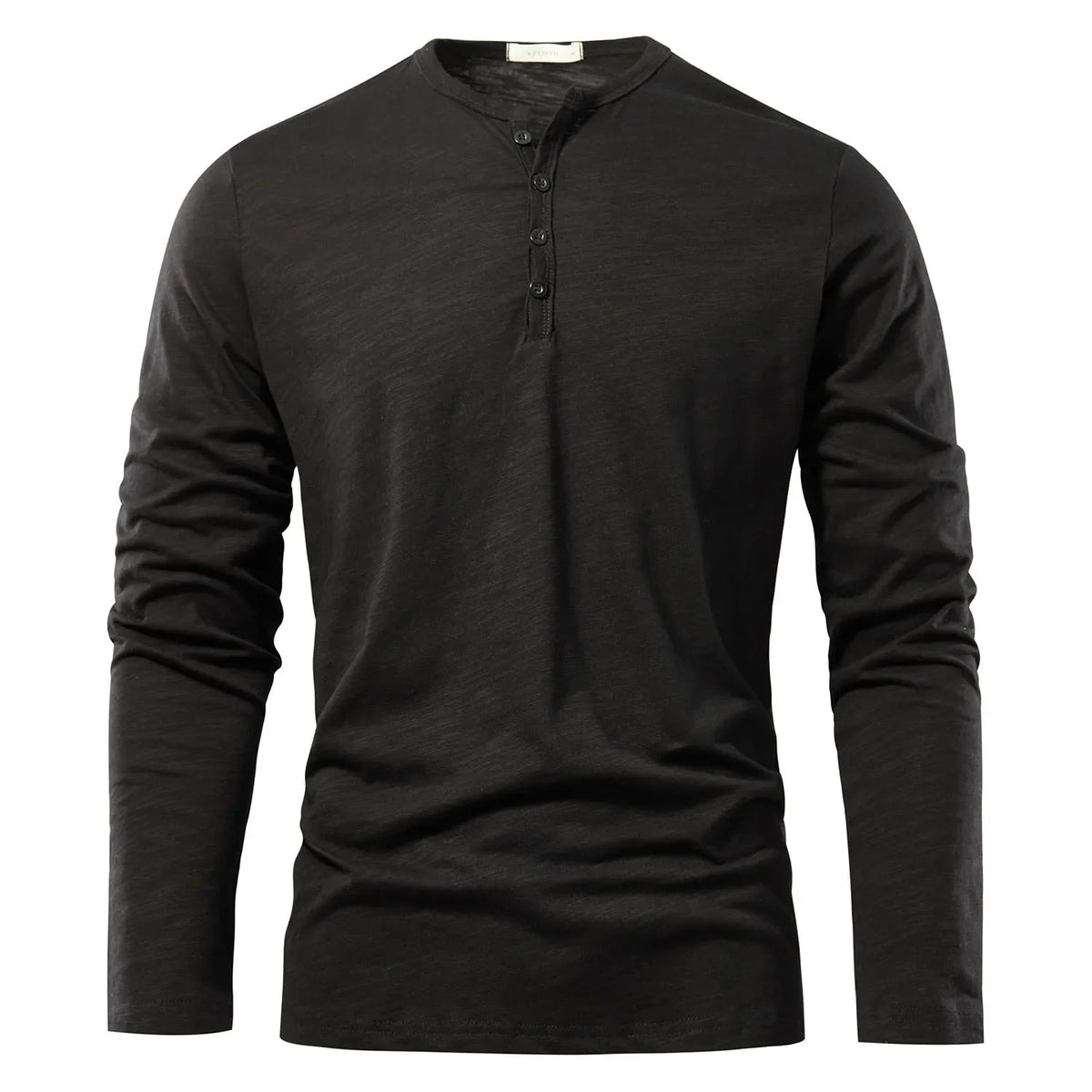 Autumn Solid Casual Mens T-shirts Henery Neck  Long Sleeve T Shirt for Men Breathable Male Tops Classic Versatile Clothes