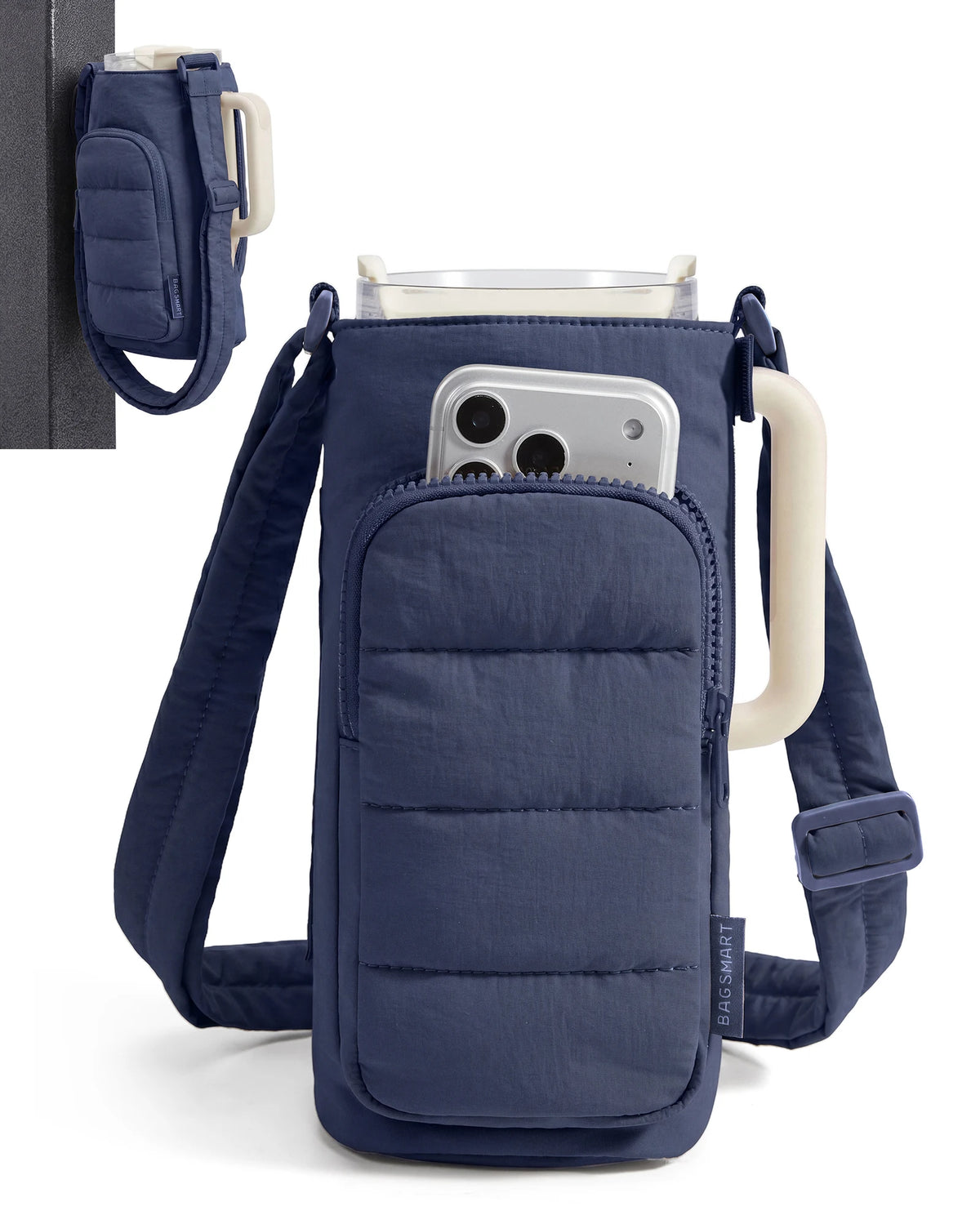 BAGSMART Magnetic Water Bottle Holder with Strap Gym Lightweight Tumbler 40oz Drink Carrier Quilted Crossbody Bags for Women