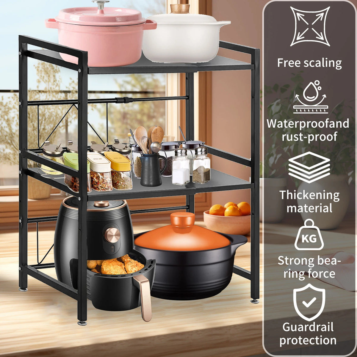 1pc Microwave Oven Storage Rack, Space-saving Countertop Kitchen Utensils Tableware Organizer, Kitchen Accessories Metal Shelf