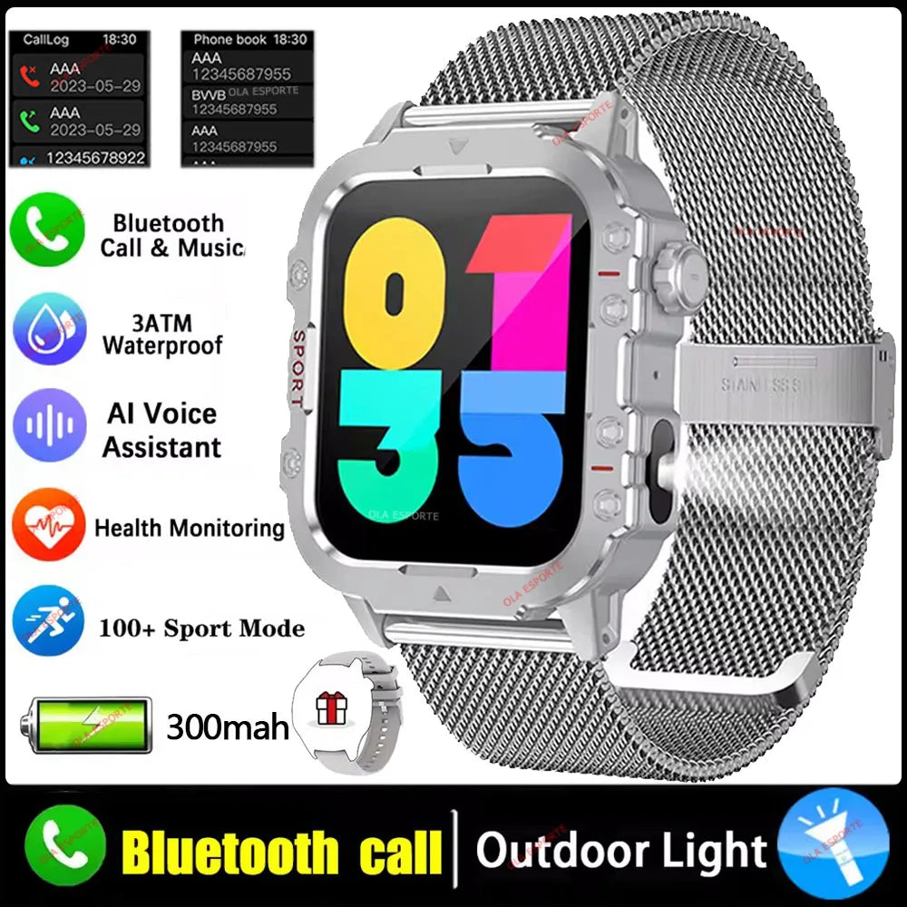 2026 Military Outdoor Smart Watch Men's GPS Flashlight Bluetooth Call 2.01" AMOLED Screen 3ATM Waterproof Sports Smartwatch Ht30