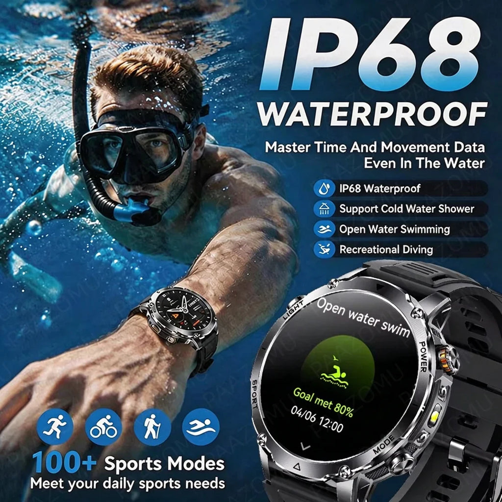 Outdoor AMOLED Smartwatch with Flashlight and Bluetooth Calling