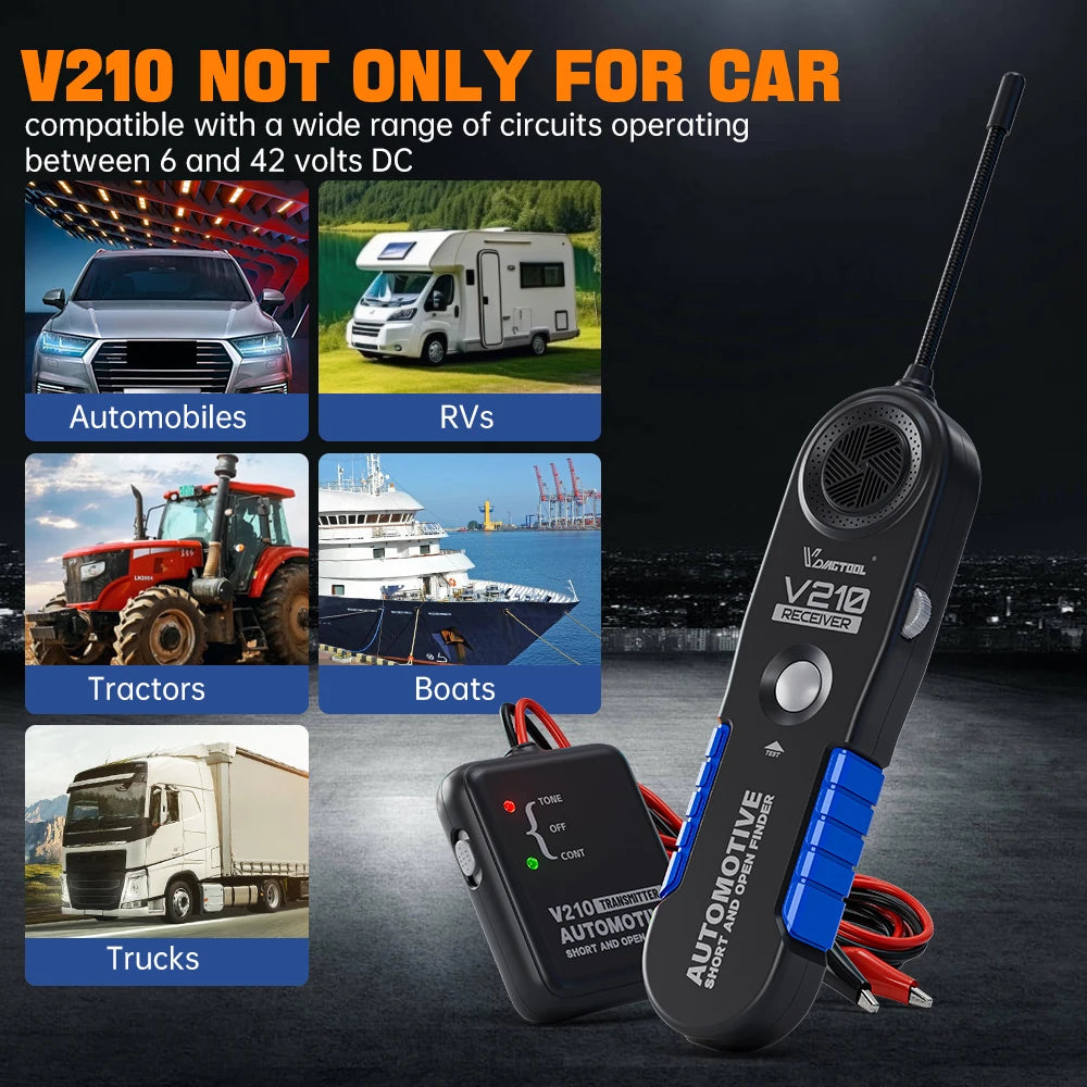 VDIAGTOOL V210 Universal 6-42V Kfz-Elektrokreislauf-Prüfgerät Kfz-Leitungssucher Kurzschluss- und Kabelbruchsucher Kfz-Reparatur-Kabel