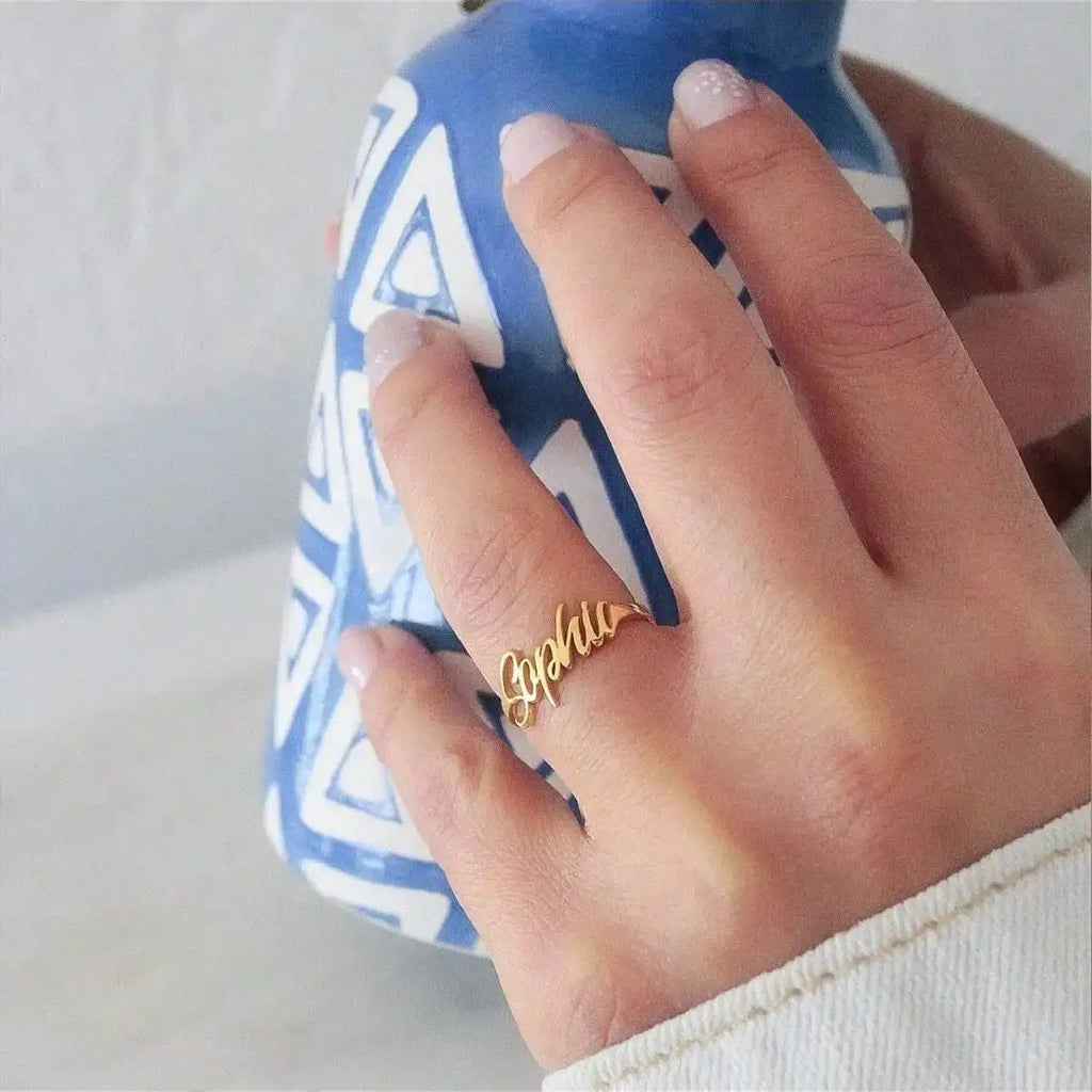 Custom Name Rings for Women and Men, Personalized Adjustable Name Ring in Gold-Plated Stainless Steel, Christmas Jewelry Gift