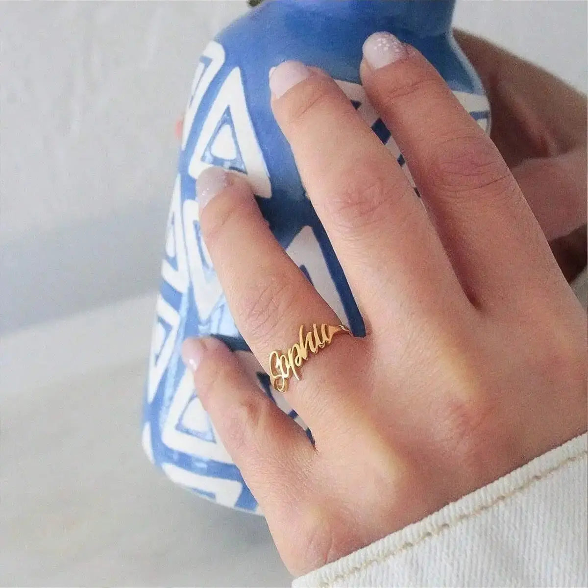 Custom Name Rings for Women and Men, Personalized Adjustable Name Ring in Gold-Plated Stainless Steel, Christmas Jewelry Gift
