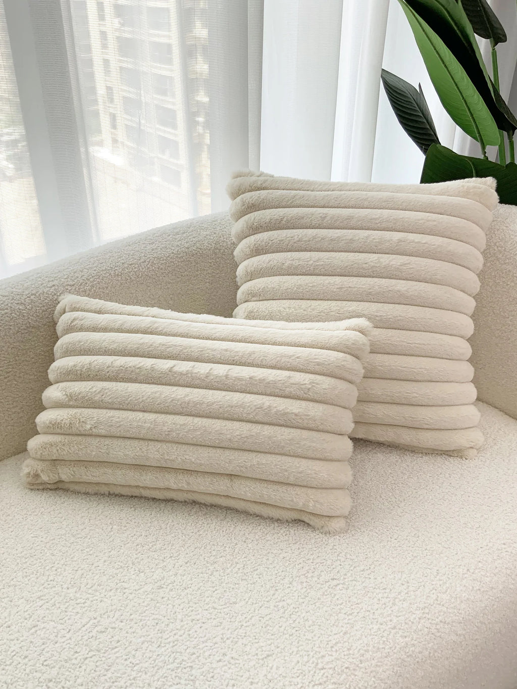 BUYNOW 1PC Faux Rabbit Fur Plush Pillow Cover 30x50cm Soft Fluffy Striped Cushion Cover 45x45cm Home Decor Pillow Cover for Sofa