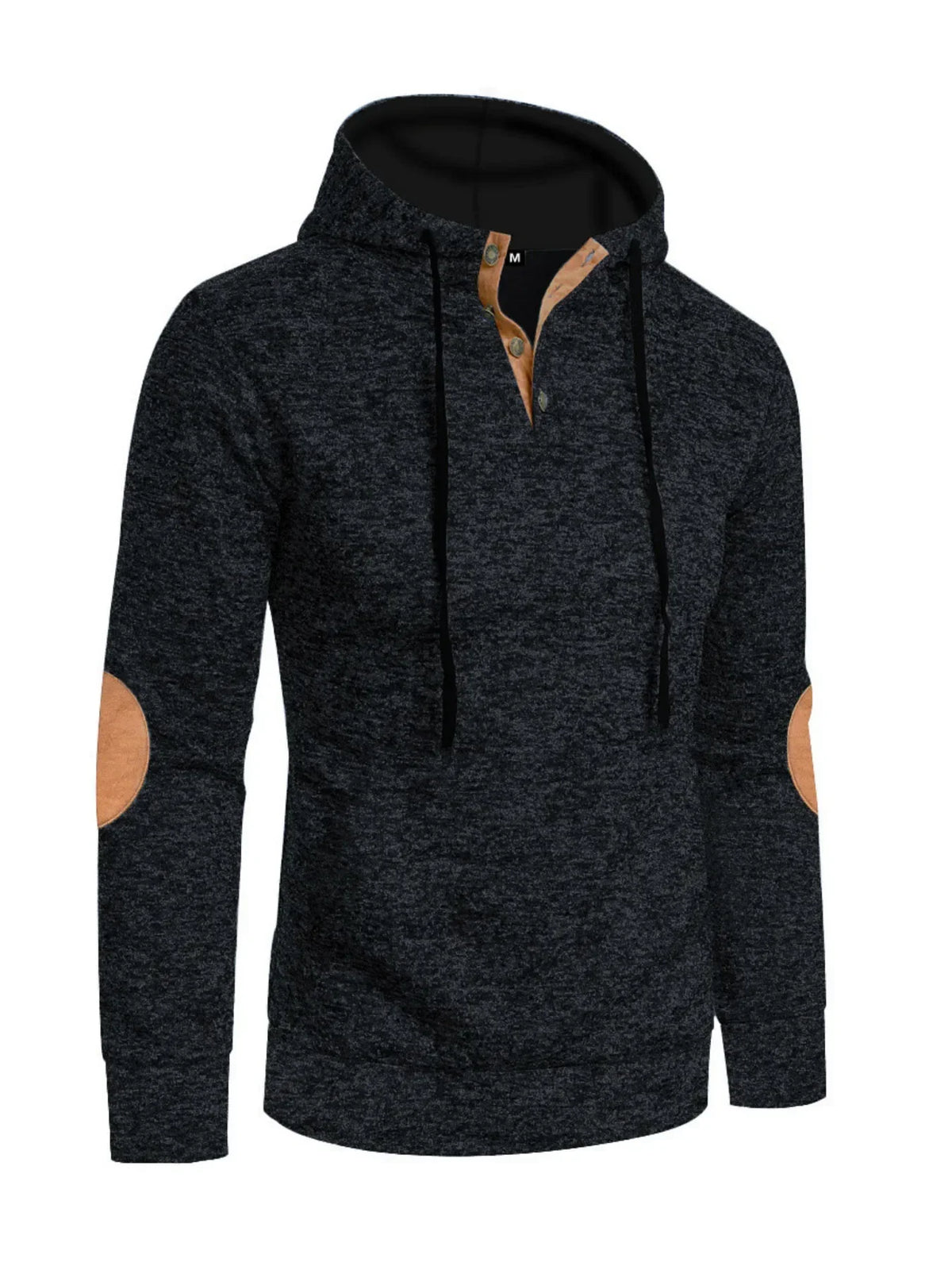 Men's Autumn Hoodie Long Sleeve Heather Pullover Sweatshirt Patches Drawstring Hooded Button Casual Slim Fit Vintage Dailywear