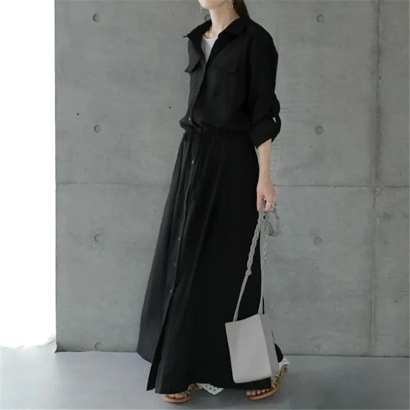Abito chemisier da donna con cintura e tasche