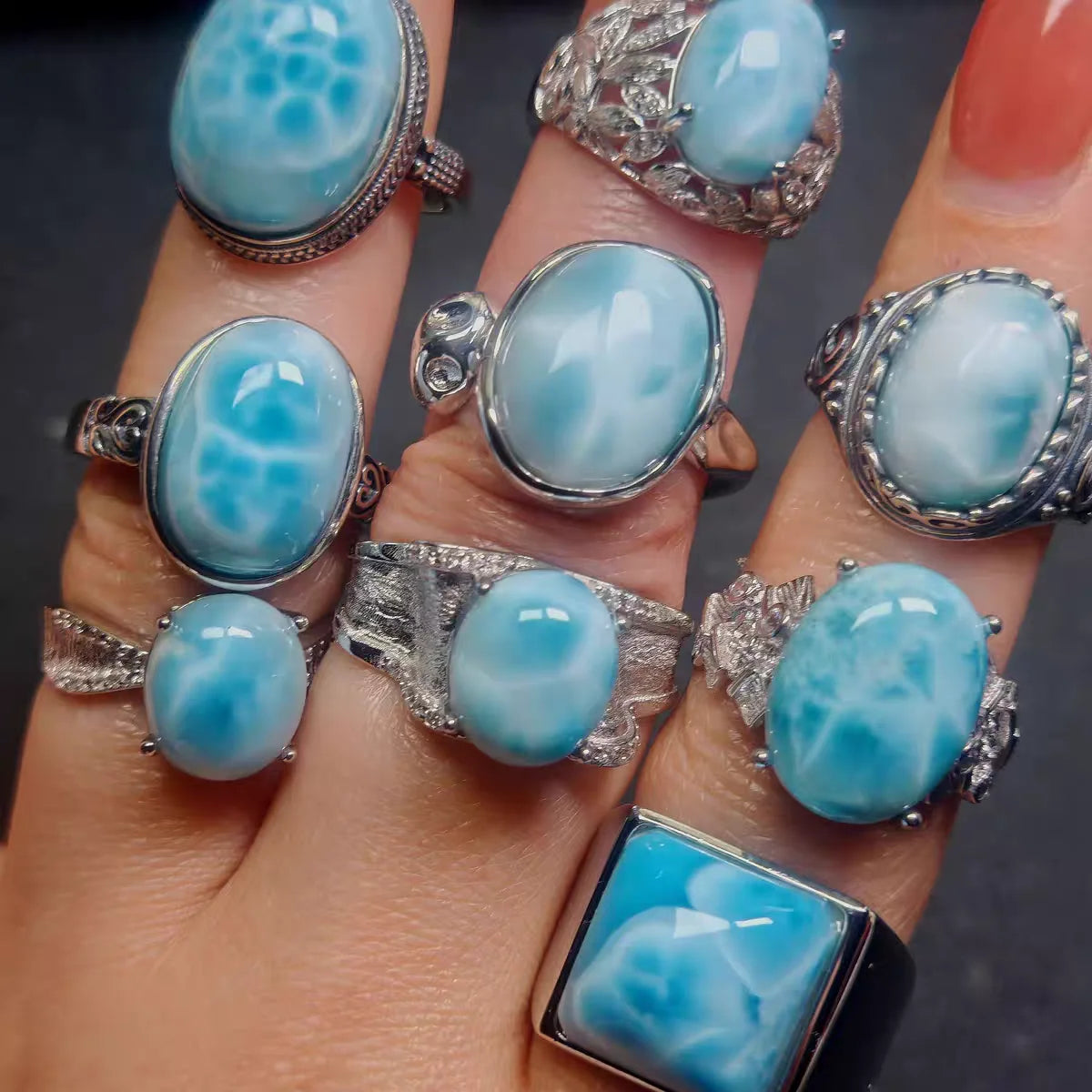 Anello regolabile in argento 925 con larimar