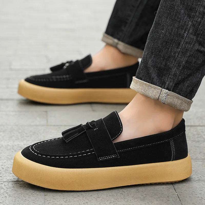 Herren-Loafer mit Quasten, Herbst, Ganzjahresmodell, britischer Stil, modische Freizeitschuhe, trendige Plateauschuhe, rutschfeste vulkanisierte Schuhe