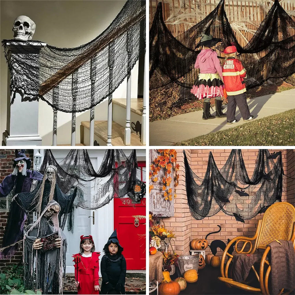 76 x 183 cm Halloween-Dekoration, schwarzer Gruselstoff aus Gaze für Fenster, Tisch und Tür, schaurige Netzdeko für Kostümpartys und Spukhaus-Wanddekoration
