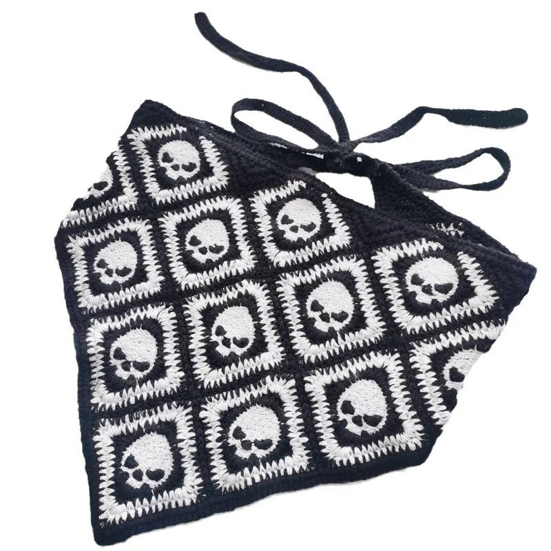Neue Fledermaus-Halloween-Tasche, Kopftuch, gestrickter dreieckiger Baumwollschal mit Totenkopf und Spinne, Stirnband, Kopfbedeckung für Damen und Mädchen, Geschenk zum Allerseelentag