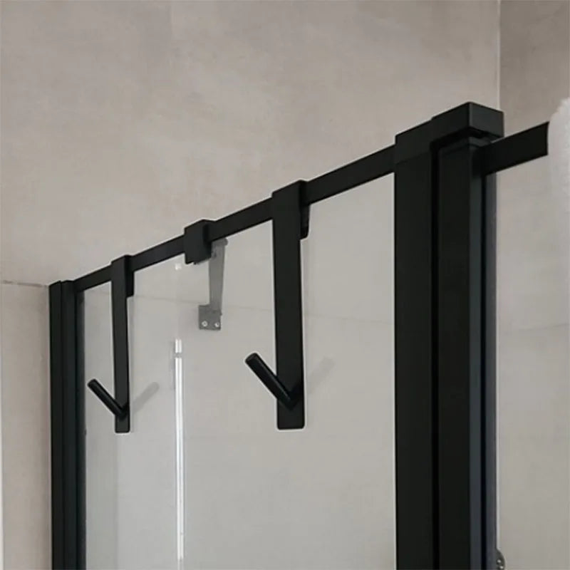 Toallero para puerta de ducha de vidrio con estructura de acero inoxidable, con ganchos en forma de S para colgar toallas y albornoces en el baño