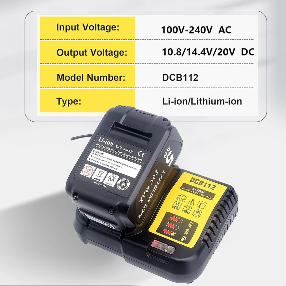 DCB112 Ersatzladegerät für Dewalt 12V/20V Akku-Ladegerät kompatibel mit Dewalt 12V/20V Max Akku DCB200 DCB203 DCB125 DCB107