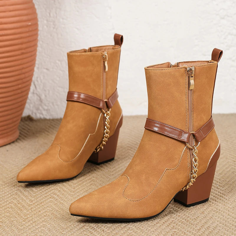 Stivaletti donna Liyke effetto suede con catena dorata