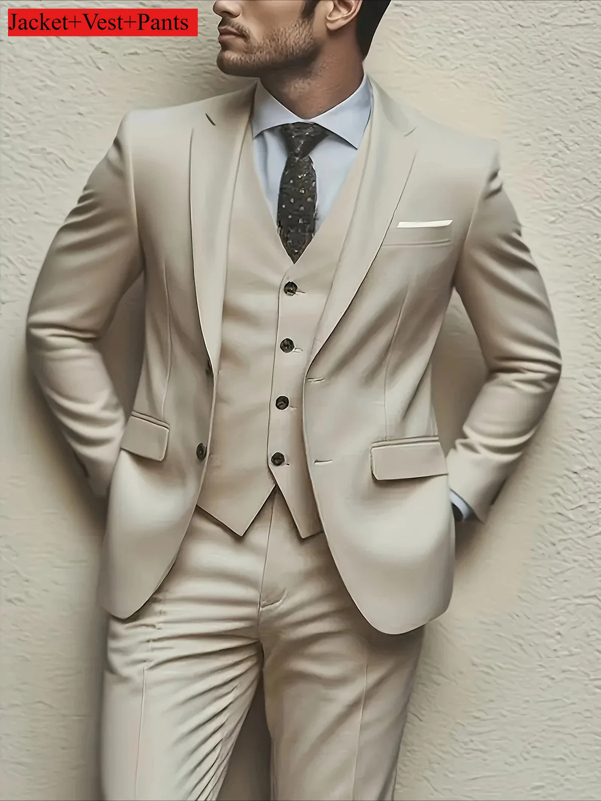 Elegant Men's 3pcs Suit- Slim Fit Tuxedo Set for Weddings& Formal Occasions Perfect for Office Meetings and Elegant Events