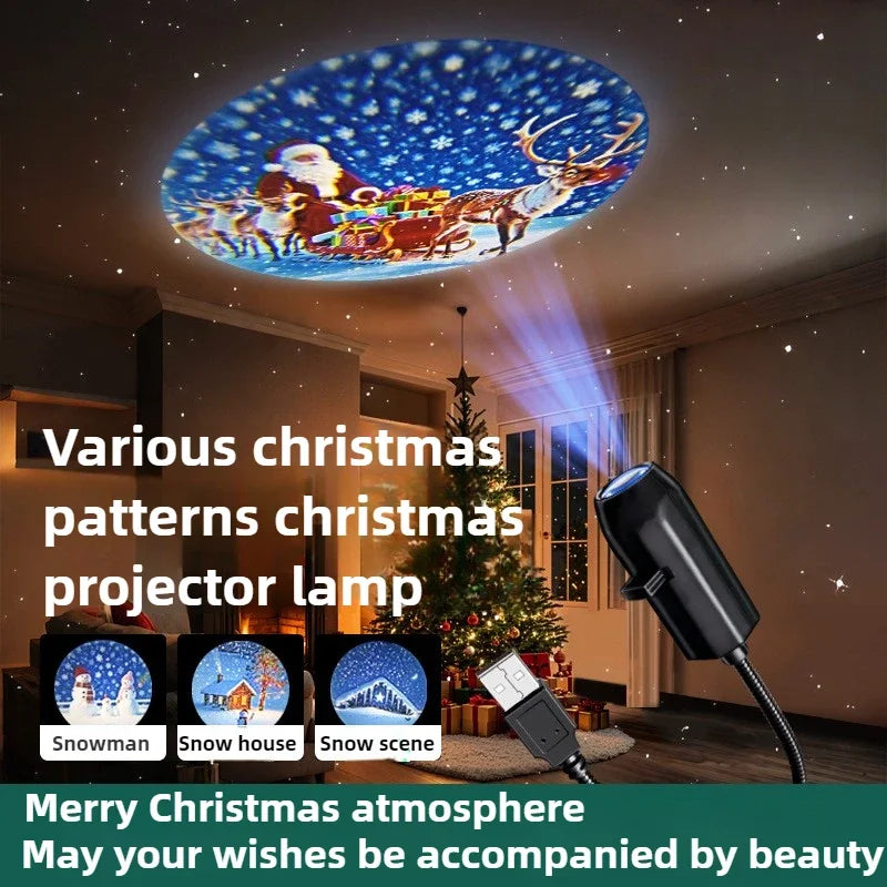 Christmas Projector Decoration, Flexible Glowing Christmas Snowman and Santa Pattern Projection Ornament for Bedroom Parties and Christmas Decorations