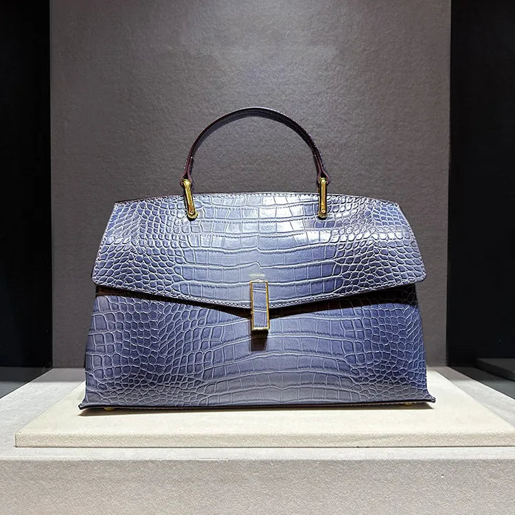 2026 New Genuine Leather Women's Handbags Luxury Fashion Lady Top Handle Shell Bag Crocodile Pattern Shoulder Crossbody Bags
