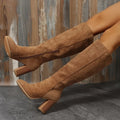 Retro Knee High Suede Riding Boots Women 2025 Winter Side Zipper High Heels Western Cowboy Boots Warm Plush Leather Shoes Size35