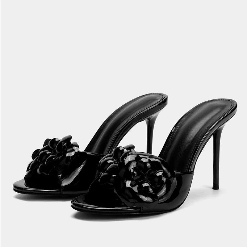 Mules donna Liyke con fiori applicati e tacco sottile