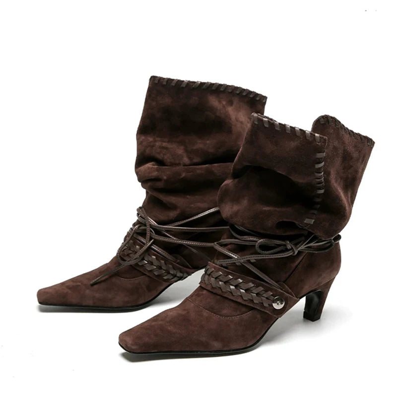 Stivaletti donna Liyke effetto suede con intrecci