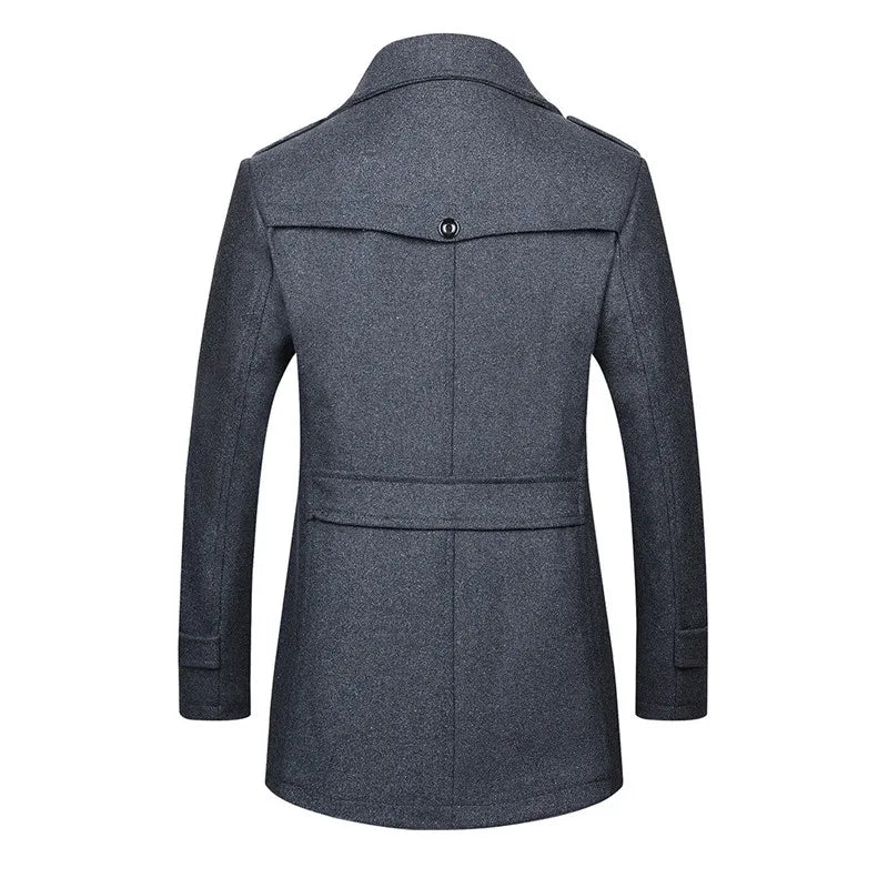 Autumn Winter Wool Blend Coat Men Business Causal Turn Down Collar Windbreaker Outerwear Mens Single Breasted Woolen Coats Man