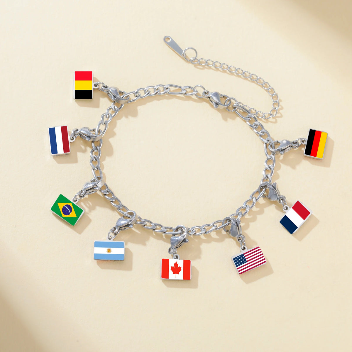 Country Flag Lobster Clasp Charms Pendant Bracelet Stainless Steel Italy France Brazil Spain Flags Jewelry Travel Souvenir Gift